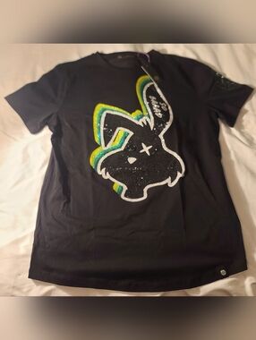 Laverita Rhinestone So Baaad Bunny Black T-Shirt Men's Size Large